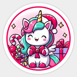 Christmas Unicorn with Bow Sticker